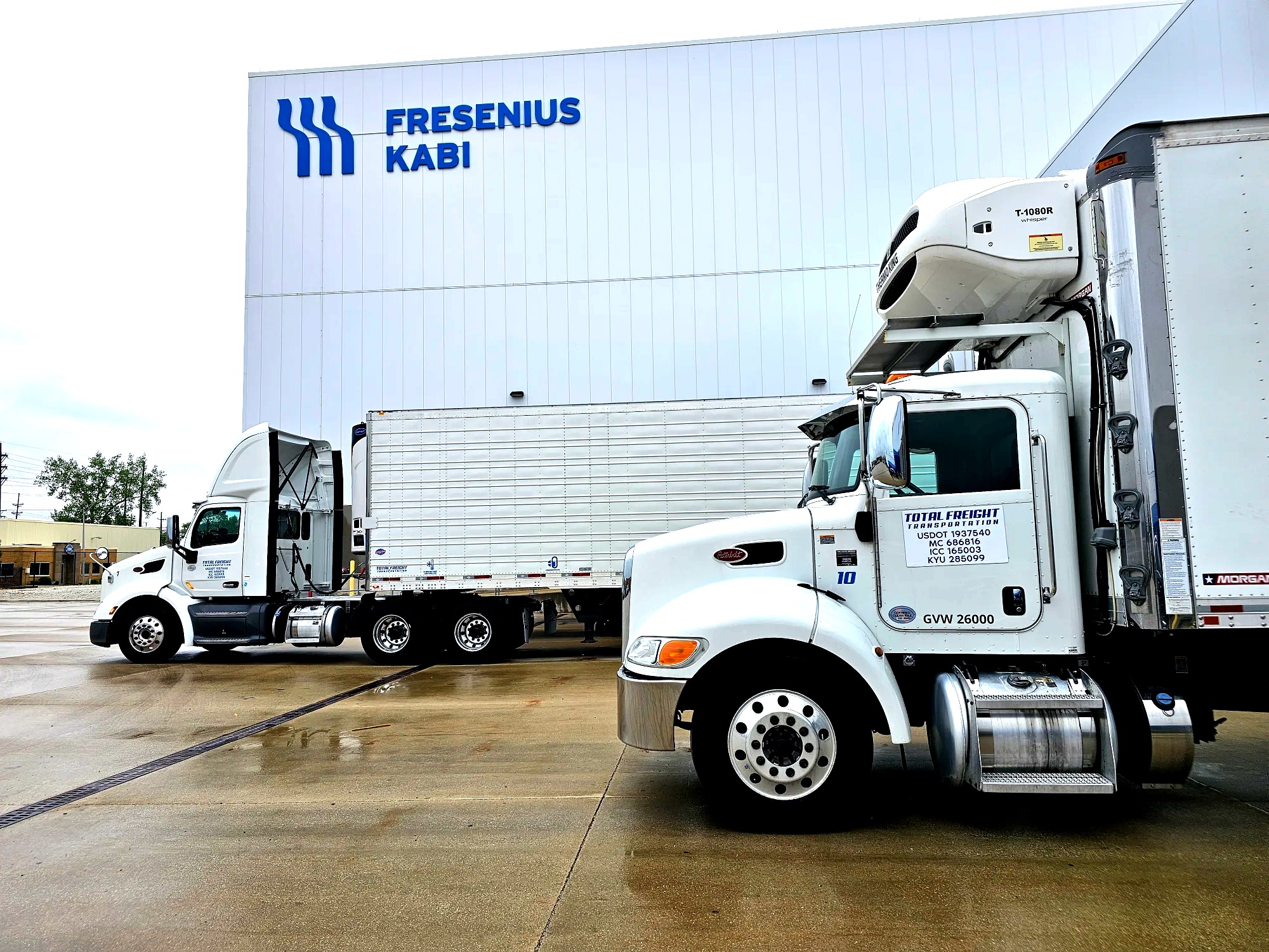 Total Freight Transportation refrigerated trucks at Fresenius Kabi facility
